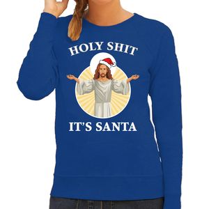 Blauwe Kersttrui / Kerstkleding Holy shit its Santa voor dames 2XL  -