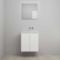 On-Line Badkamermeubelset - 60 cm - Voorgemonteerd - Greeploos 2 Deuren - Acryl Wastafel - zonder Kraangat - Spiegel - Mat Wit