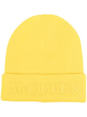Alexander McQueen bonnet en cachemire à logo brodé - Jaune