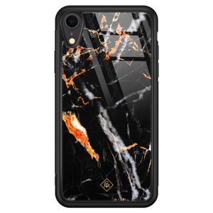 iPhone XR glazen hardcase - Marmer zwart oranje