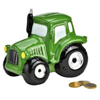 Spaarpot voor kind/volwassenen - Voertuigen thema Tractor - keramiek - groen - 17 x 14 x 11 cm - thumbnail