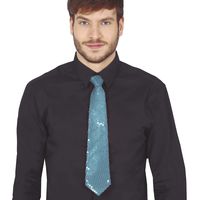 Carnaval verkleed stropdas met pailletten - blauw - polyester - volwassenen/unisex - thumbnail