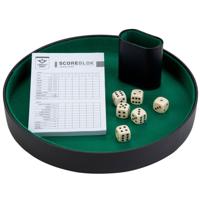 Longfield dobbelset - groen - vilt - 26 cm - incl. pokerpiste, beker, scoreblok en 6 dobbelstenen