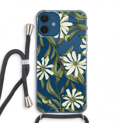 Wit bloemenpatroon: iPhone 12 mini Transparant Hoesje met koord