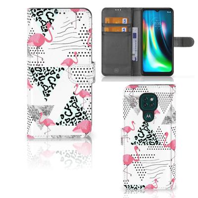 Motorola Moto G9 Play | E7 Plus | Telefoonhoesje | Met pasjeshouder | Flamingo Triangle