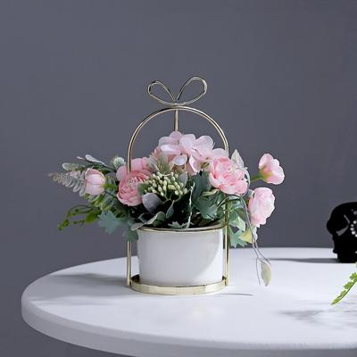 Smeedijzeren draagbare frame Hydrangea bloempot decoratie ornamenten Home studie Office bruiloft decoratie (lichtroze)
