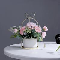 Smeedijzeren draagbare frame Hydrangea bloempot decoratie ornamenten Home studie Office bruiloft decoratie (lichtroze)