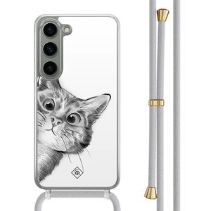 Samsung Galaxy S23 hoesje met grijs koord - Peekaboo kat