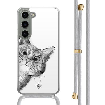Samsung Galaxy S23 hoesje met grijs koord - Peekaboo kat
