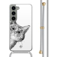 Samsung Galaxy S23 hoesje met grijs koord - Peekaboo kat