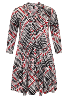 Yoek Jurk met ruches CHECK | Zwart | Maat 42/44