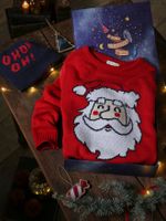 Kerstcadeauset voor jongens trui en muts rood - thumbnail