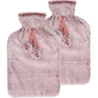 Warmwaterkruik - 2x - met zachte pluche hoes - lila paars - 2L - kruik