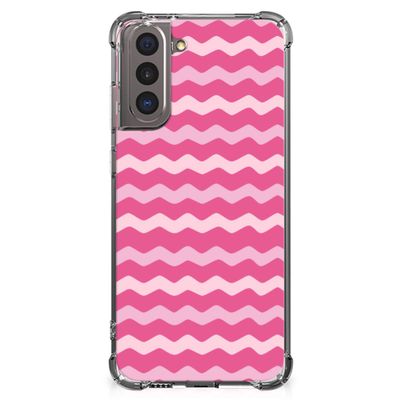 Samsung Galaxy S21 Doorzichtige Silicone Hoesje Waves Pink Samsung Galaxy S21 Doorzichtige Silicone Hoesje Waves Pink
