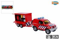 Die cast pull back brandweerauto met aanhangwagen