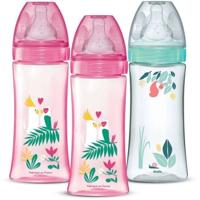 Set van 3 anti-koliek babyflessen - DODIE - Anti-koliek - Ronde spenen - 330 ml - +6 maanden - 3 snelheden - Debiet 3 - Roze en groen