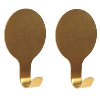 Plakhaakje rond - 2x stuks - goud - 6 x 2,5 x 10 cm - Zelfklevende ophang haakjes - RVS