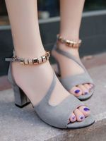 Beads Decor Chunky Heel Ankle Strap Sandals