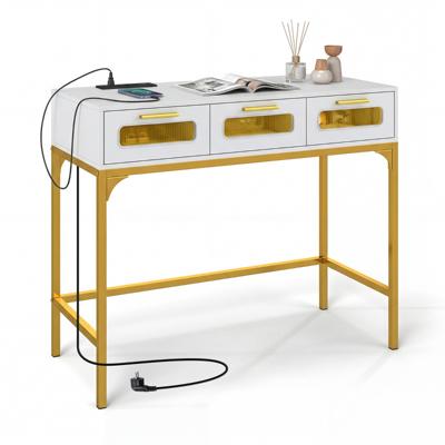 Consoletafel Haltafel Met Ledverlichting En Oplaadstation Smalle Salontafel Met Stopcontacten USB-poorten En Lades