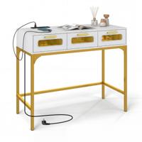 Consoletafel Haltafel Met Ledverlichting En Oplaadstation Smalle Salontafel Met Stopcontacten USB-poorten En Lades