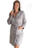 Zachte fleecebadjas streepmotief- met capuchon