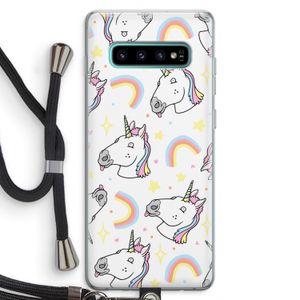 Rainbow Unicorn: Samsung Galaxy S10 Plus Transparant Hoesje met koord