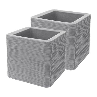 Plantenpot/bloempot Square - 2x - Tuin - stevig kunststof - lichtgrijs - 38 x 38 x 33 cm