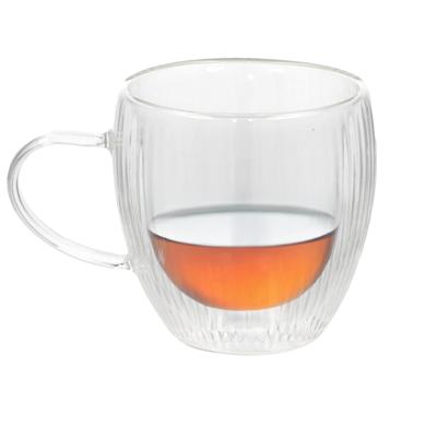 Gerimport Koffieglazen Stripes - 1x - dubbelwandig - theeglas - borosilicaatglas - 250 ml - H9 cm
