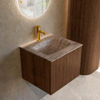 Badmeubel Mondiaz Kurve-Dlux | 50 cm | Meubelkleur Walnut | Wastafelkleur Oza | Solid surface | Wasbak midden spoelbak | 1 kraangat