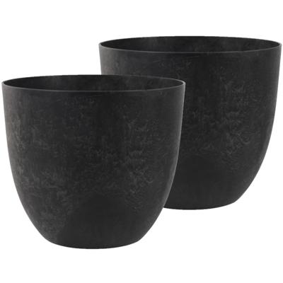 Ter Steege Plantenpot - 2x - zwart - kunststof - D38 x H33 cm - bloempot