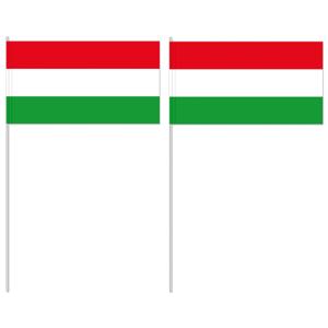 Zwaaivlag Hongarije - 10x - 12 x 24 cm - stokje 40 cm - Hongaarse versiering - vlaggetje - handvlag