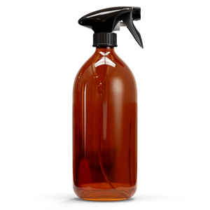 Glazen fles - Bruin (incl. varierende doppen) 1000 ml / Spray Dop met Trigger