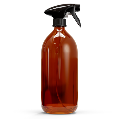 Glazen fles - Bruin (incl. varierende doppen) 1000 ml / Spray Dop met Trigger