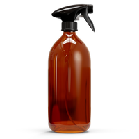 Glazen fles - Bruin (incl. varierende doppen) 1000 ml / Spray Dop met Trigger