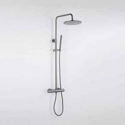 Fortifura Calvi Regendoucheset - thermostatisch - 25cm hoofddouche - metalen slang - staaf handdouche - Geborsteld Gunmetal PVD SW1159500