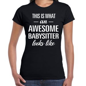 Awesome babysitter / oppas cadeau t-shirt zwart dames