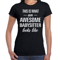 Awesome babysitter / oppas cadeau t-shirt zwart dames - thumbnail