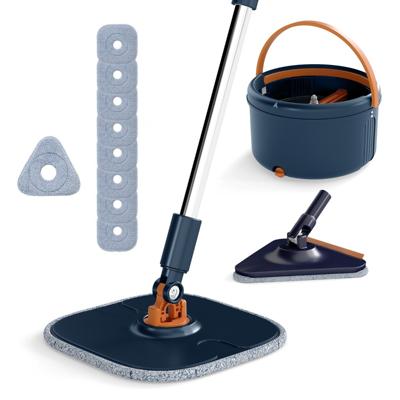 Dweil- en Emmerset met Wringer 2 Koppen 9 Microvezeldoeken Nat en Droog Reinigen Marineblauw Marineblauw