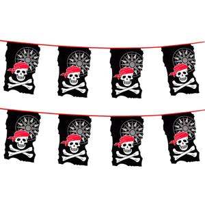 Piraten thema vlaggenlijn - 2x stuks - doodshoofd - 10 meter - kunststof - piraten kinderfeestje