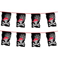 Piraten thema vlaggenlijn - 2x stuks - doodshoofd - 10 meter - kunststof - piraten kinderfeestje