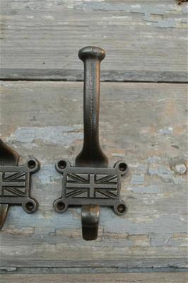 Kapstok industrieel haak &apos;Jack&apos; gietijzer SET VAN 5 union jack 115mm