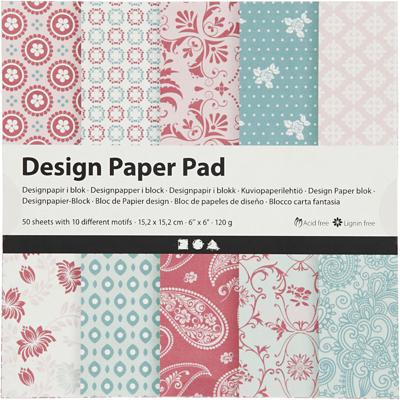 Creativ Company Design papierblok, vel 15,2x15,2 cm, 120 gr, roze, 50 vel/ 1 doos