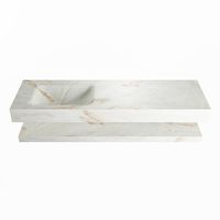 MONDIAZ ALAN-DLUX 150cm planchet Frappe. Vrijhangende wastafel CLOUD links zonder kraangat, kleur Frappe.