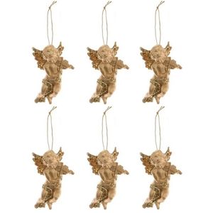 6x Gouden engel met viool kerstversiering hangdecoraties 10 cm