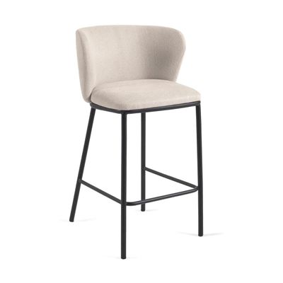 Kave Home Ciselia barkruk H65 chenille Beige poot zwart