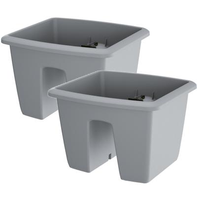 Prosperplast Balkon Plantenpot - 3x - lichtgrijs - kunststof - voor op railing - 29 x 29 cm
