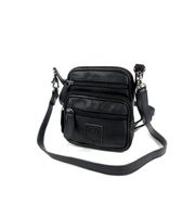 Nappa leren schoudertasje met vier ritsvakjes Zwart - thumbnail