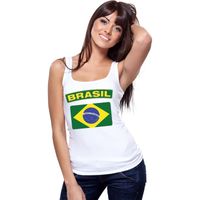 Singlet shirt/ tanktop Braziliaanse vlag wit dames