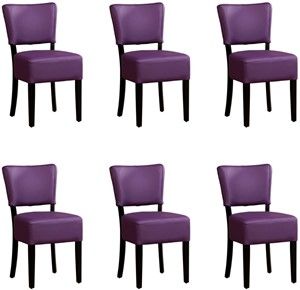 Set van 6 Paarse leren landelijke eetkamerstoelen Rest - Toledo Leer Aubergine (paars leer)