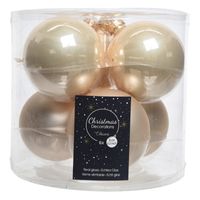 Kerstboomversiering licht parel/champagne kerstballen van glas 8 cm 6 stuks   - - thumbnail